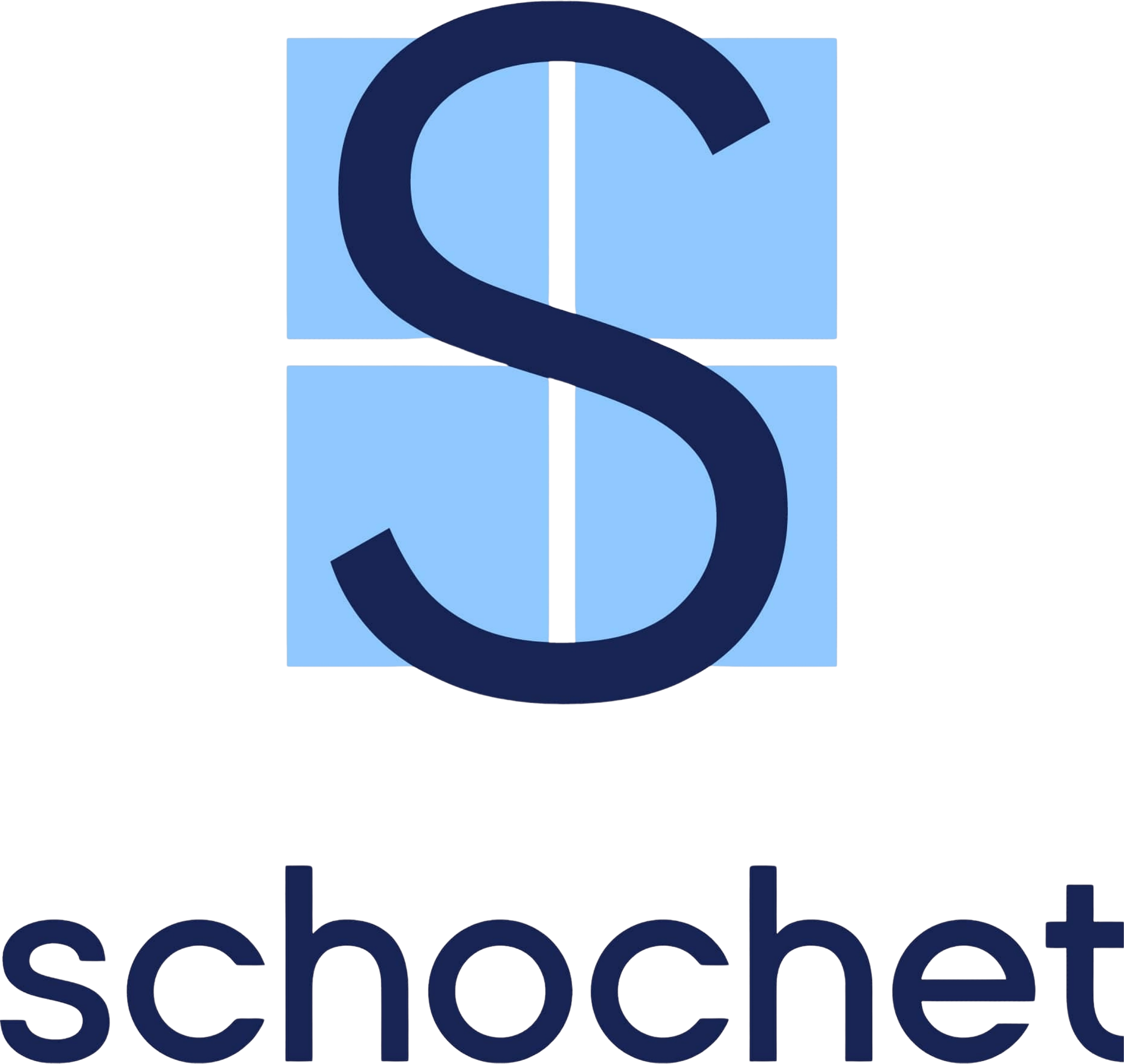 A blue and black logo with the letter S in the center.